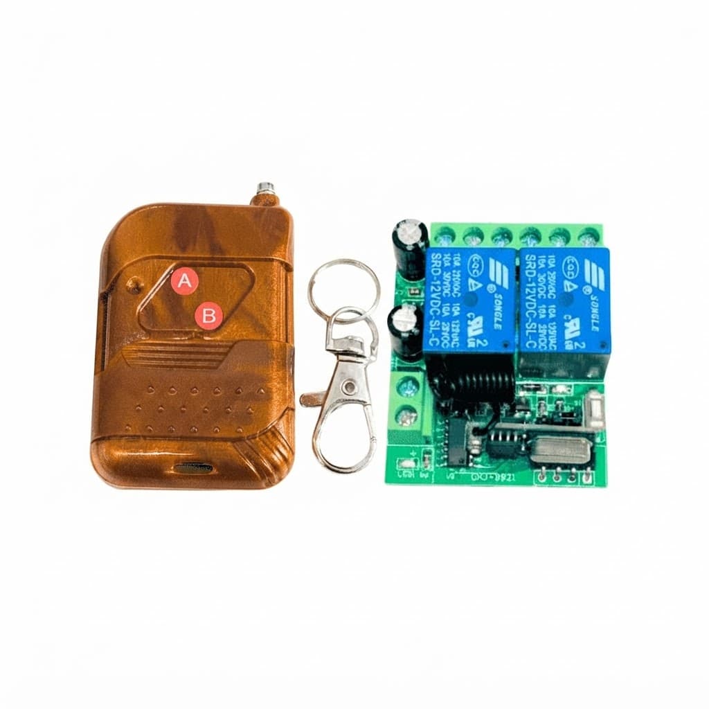 RF 433Mhz 2 Channel Dc 12V Receiver With EV1527 2 Button Brown Remote